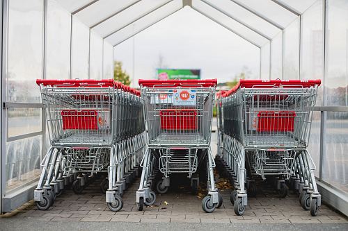 gray and red shopping carts